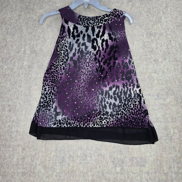 Dressbarn Womens Animal Print Purple Sleeveless Top With Glittery Details - Picture 2 of 6